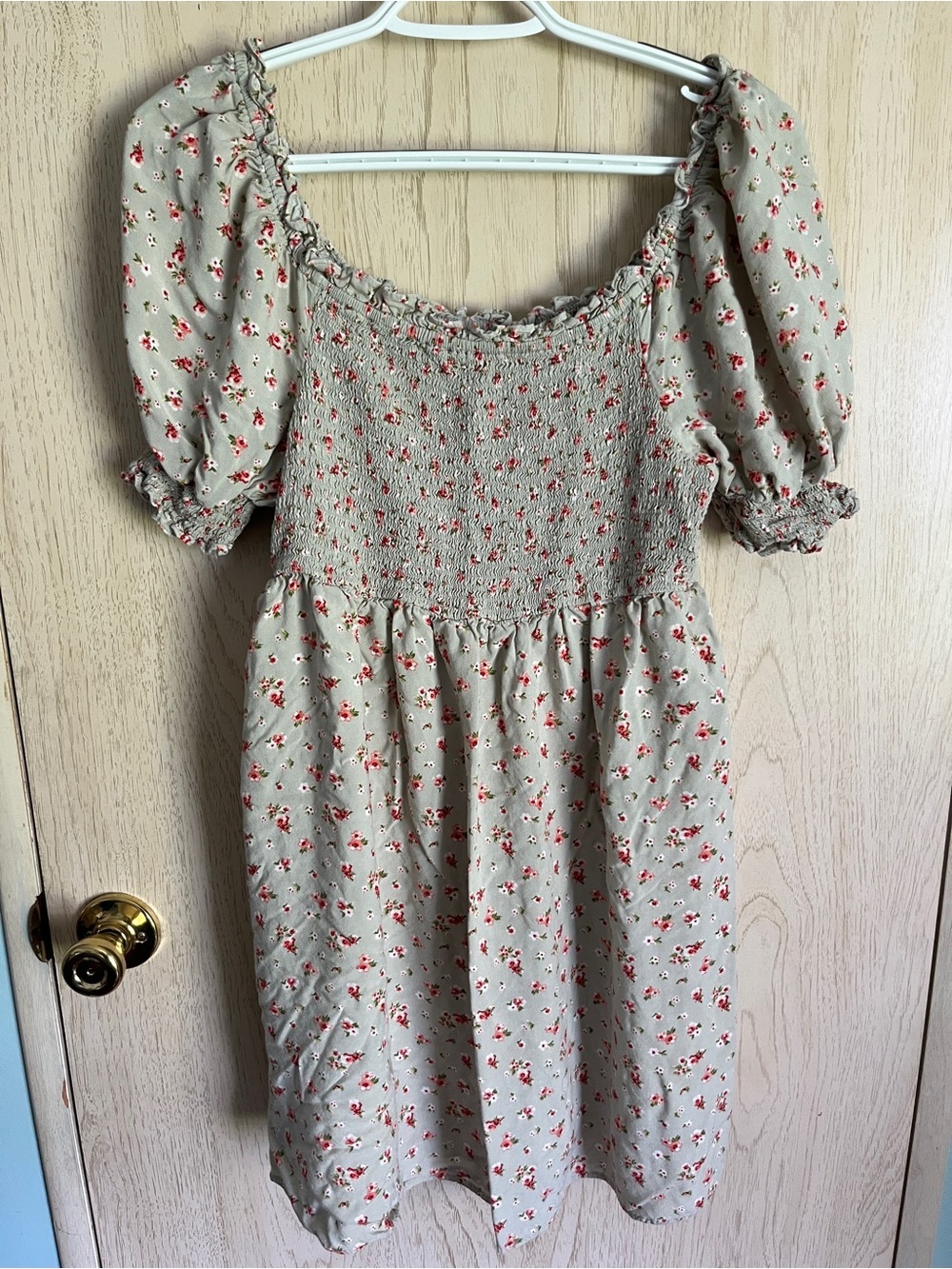 As U Wish Smocked Ditsy Floral Sage Green Babydoll Cottagecore Dress Sz XL
